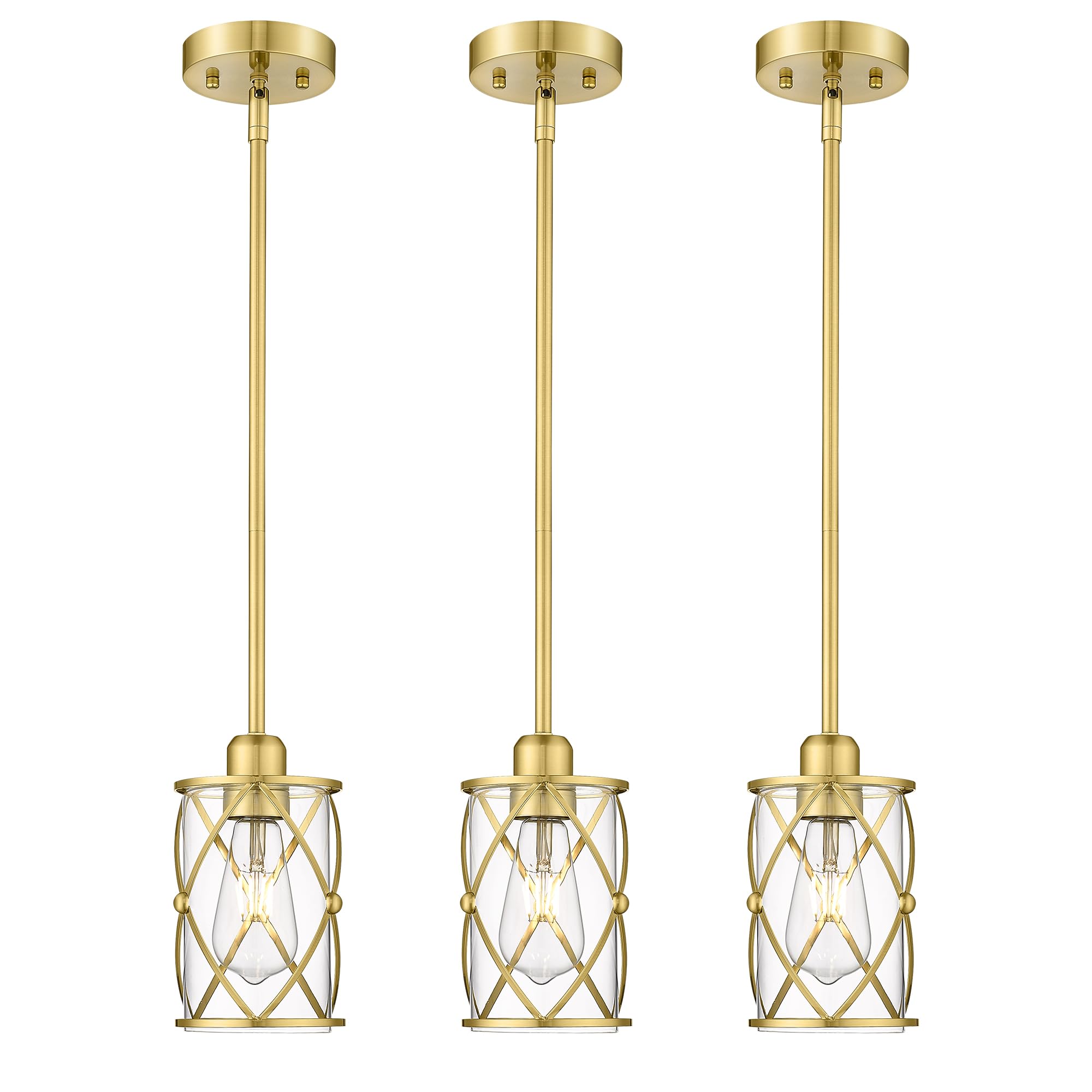 Glass Pendant Lights Kitchen Island 2 Pack, Black Mini Pendant Light with Clear Glass, Farmhouse Industrial Cage Hanging Lighting for Kitchen Sink Dining Room Bathroom, CH9176-1-2PK