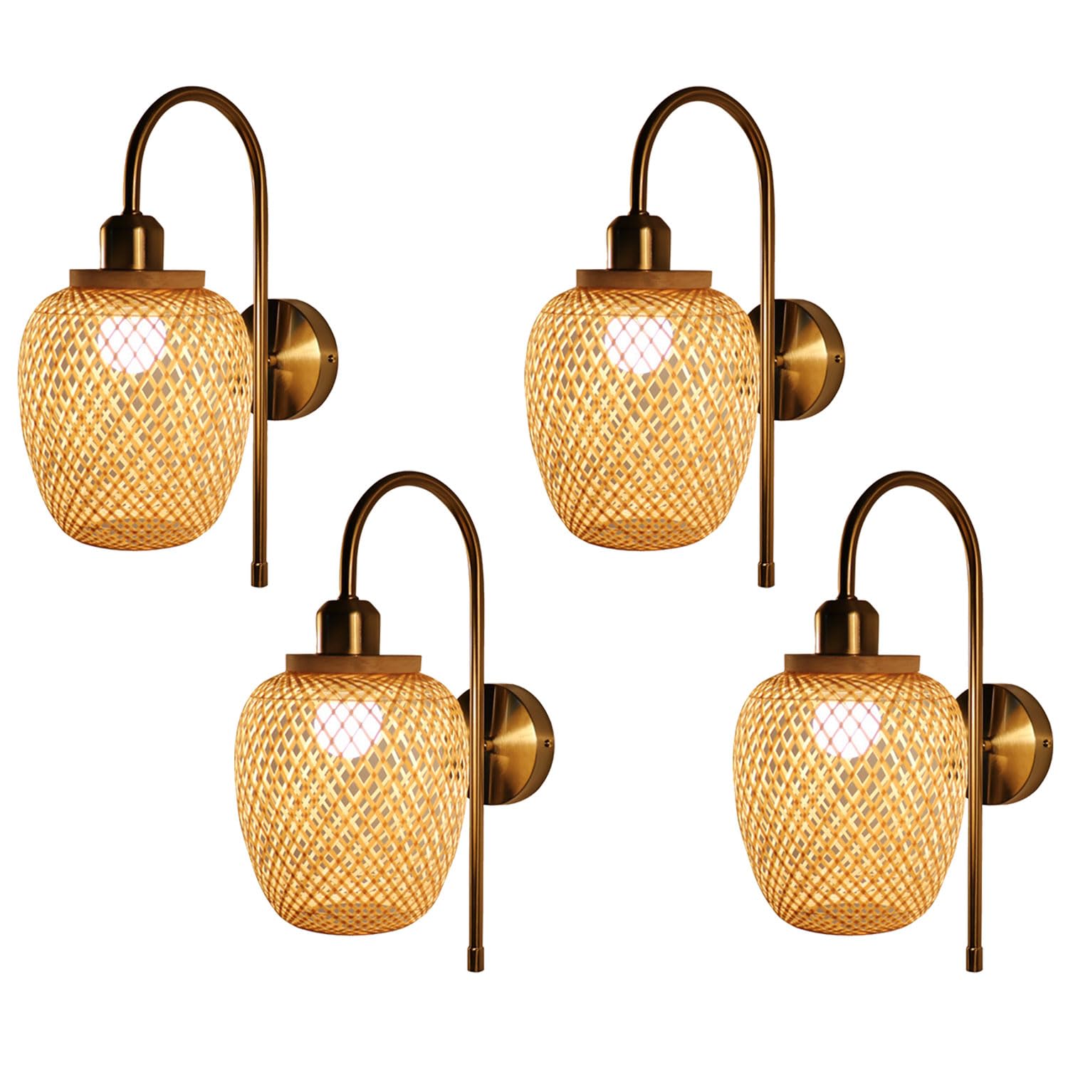 Rattan Wall Lamps Boho Vintage Farmhouse Wall Lamp Wall Sconces Hand-Woven Bamboo E27 Decorative Wall Light Indoor Gold Wall Lighting Fixture For Bedroom Study Room Office