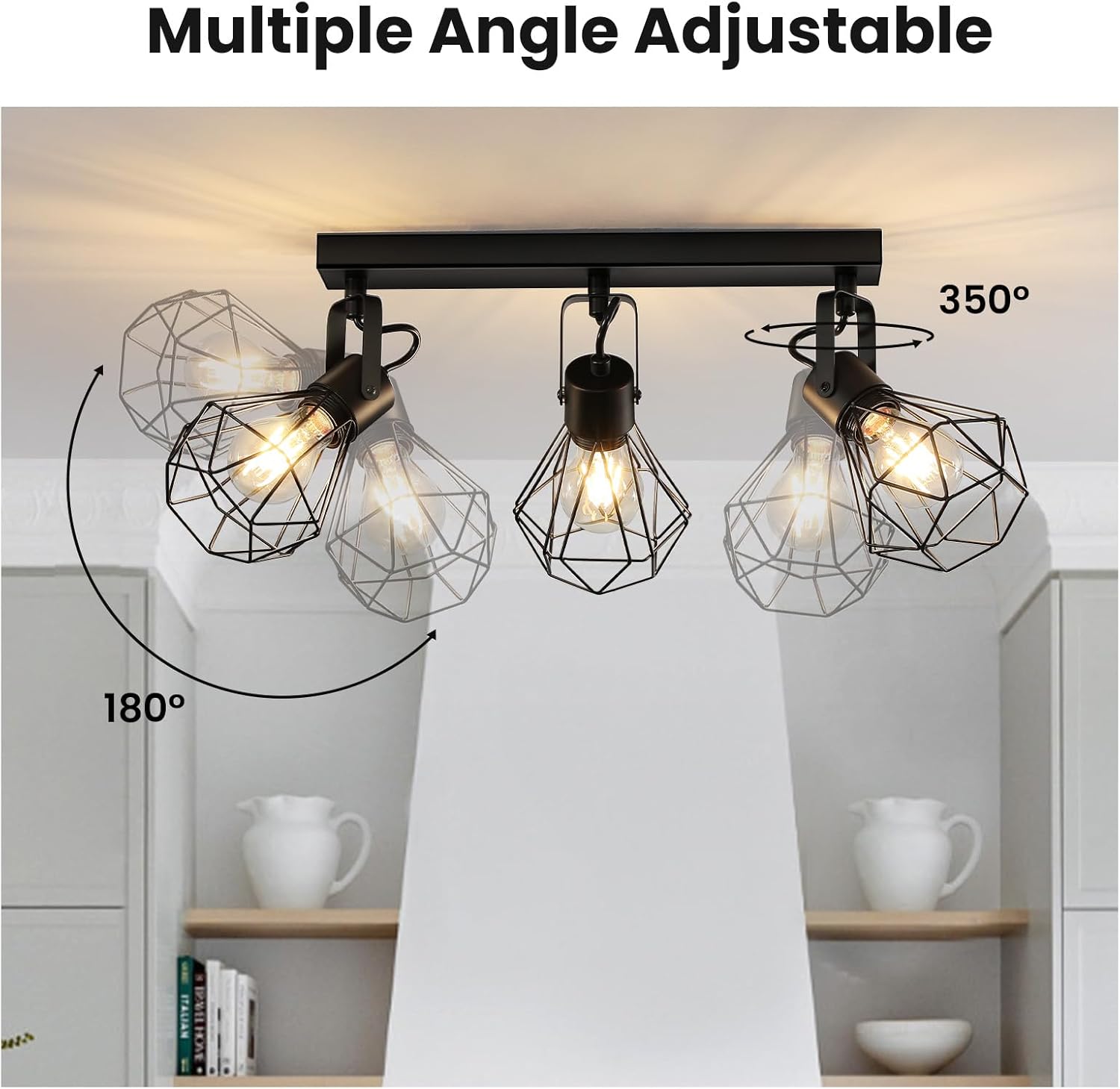 Epinl Bathroom Vanity Light Fixtures: 3 Lights 90° Rotatable Black Wall Lights Over Mirror with Metal Shade, E27 48CM Vintage Farmhouse Indoor Bathroom Lighting Fixture for Bedroom Living Room