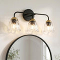 3-Light Black and Gold Vanity Light with Glass Shades, E12 Base Bathroom Wall Lighting Fixture, Up/Down Mountable Modern Wall Sconce for Bathroom Mirror Bedroom Hallway