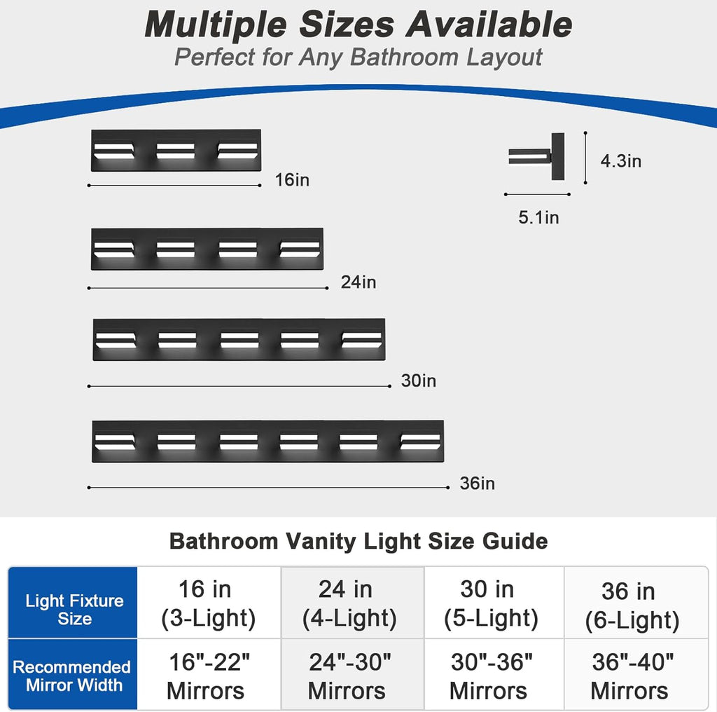 IZORRO Modern LED Bathroom Light Fixtures (4 Lights, Dimmable) Matte Black Acrylic Wall Lighting, Bathroom Vanity Lights Over Mirror - 6000K 24 Inch (No Assembly Required)