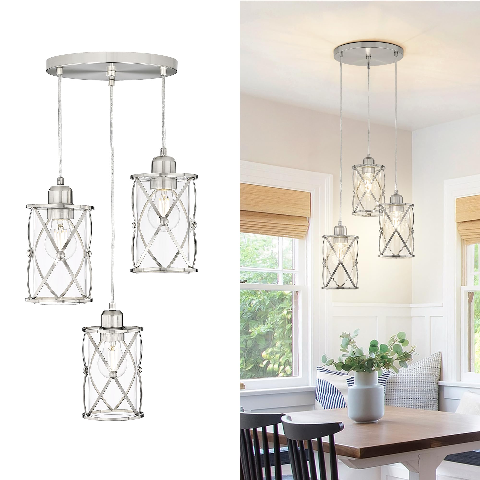 Glass Pendant Lights Kitchen Island 2 Pack, Black Mini Pendant Light with Clear Glass, Farmhouse Industrial Cage Hanging Lighting for Kitchen Sink Dining Room Bathroom, CH9176-1-2PK