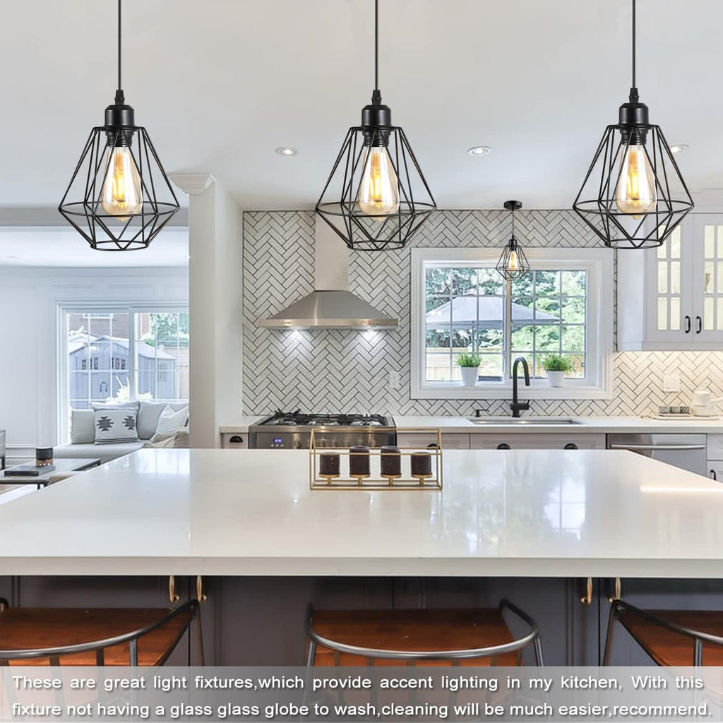 2 Pack Farmhouse Pendant Lights Modern Black Industrial Pendant Light Cage Hanging Ceiling Light,Fixture for Kitchen Island Dining Room Over Sink Hallway Bedroom Fixtures Hanging Lamp