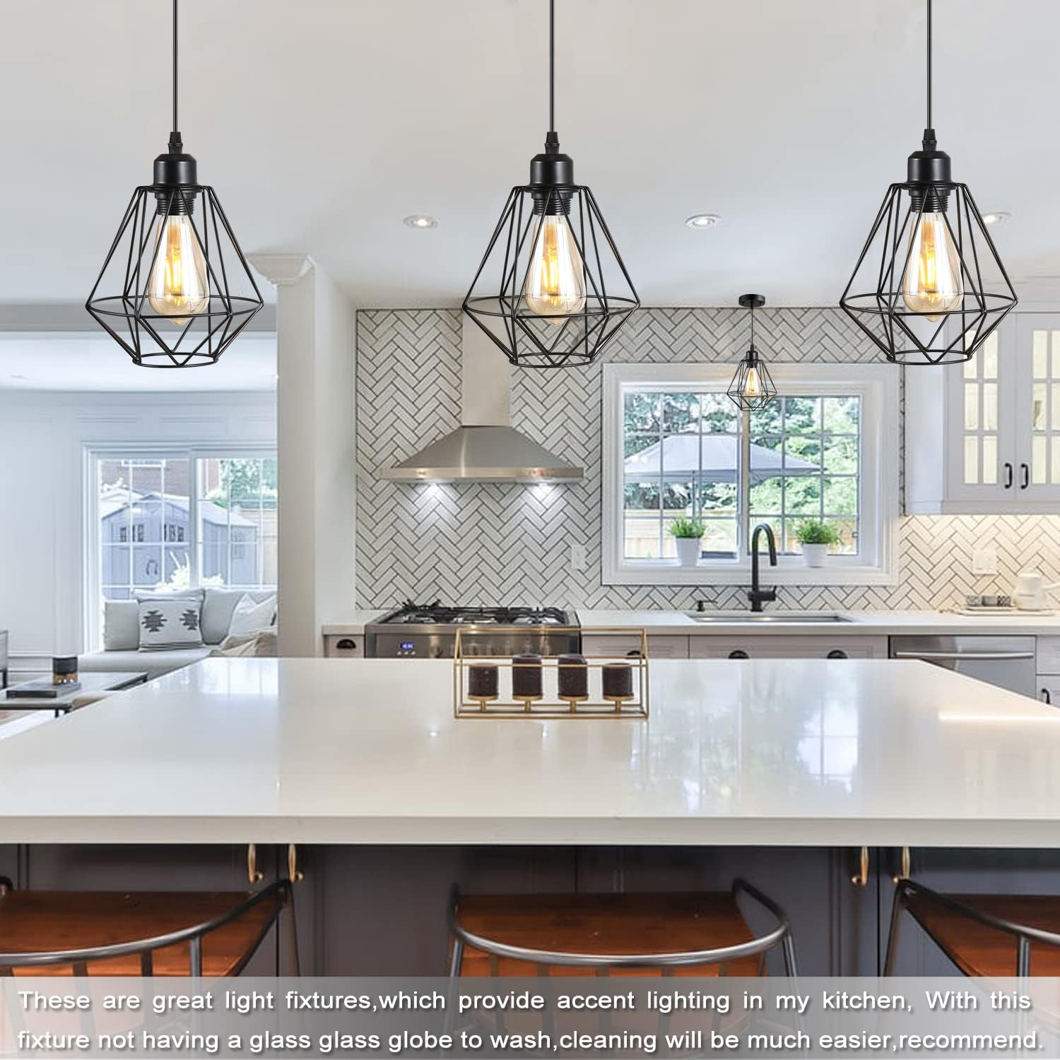 2 Pack Farmhouse Pendant Lights Modern Black Industrial Pendant Light Cage Hanging Ceiling Light,Fixture for Kitchen Island Dining Room Over Sink Hallway Bedroom Fixtures Hanging Lamp