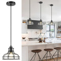 Industrial Pendant Lights Kitchen Island Black 8.7", 2 Pack Hanging Light Fixtures with Clear Glass and Metal Cage, Farmhouse Kitchen Pendant Light for Dining Room, Bedroom, Living Room