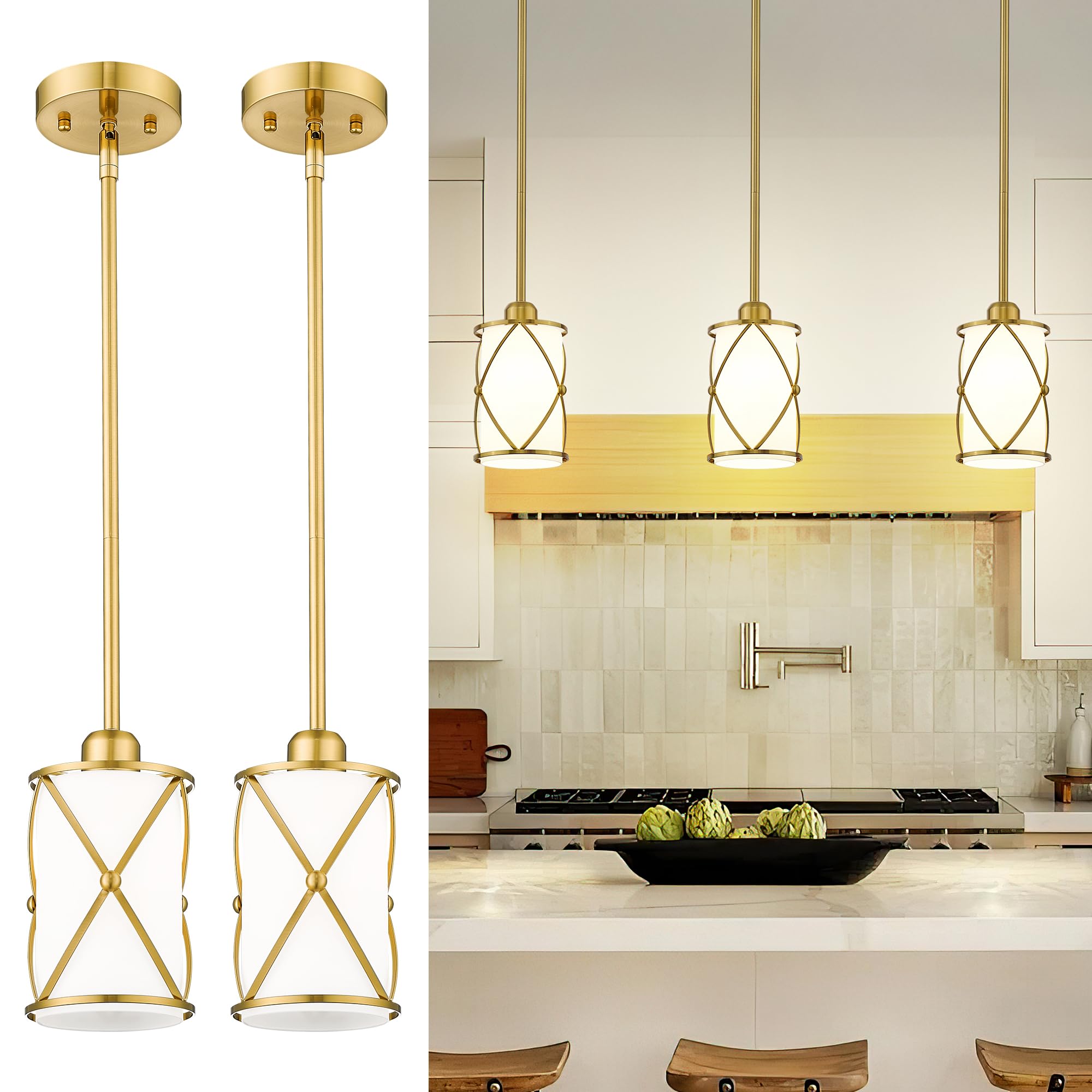 Glass Pendant Lights Kitchen Island 2 Pack, Black Mini Pendant Light with Clear Glass, Farmhouse Industrial Cage Hanging Lighting for Kitchen Sink Dining Room Bathroom, CH9176-1-2PK
