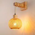Bamboo Boho Wall Lights,Vintage Nylon Rope Wood Lantern Wall Lights for Living Room E27 Wall Lamp Shade,Hand-Woven Wall Light for Bedroom Hallway Cafe Bar (Without Bulb)