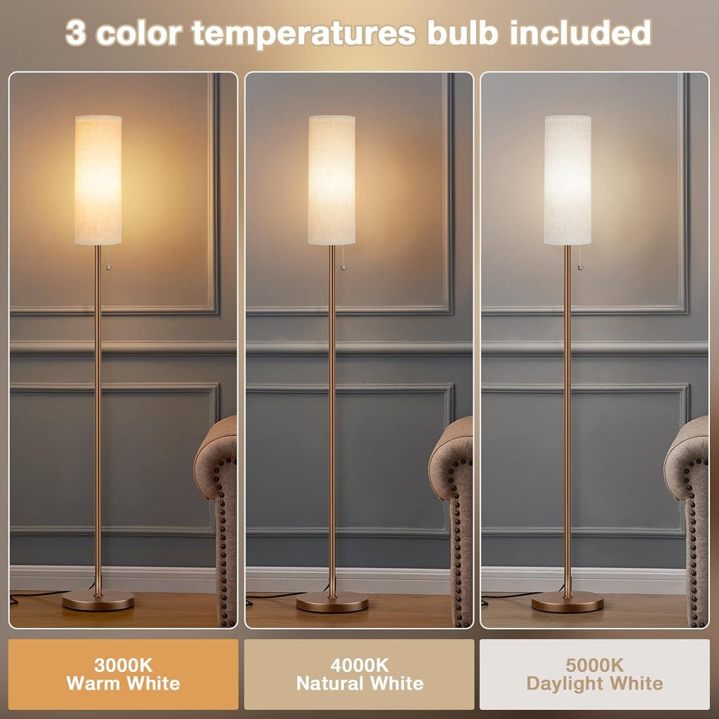 Aooshine Beige Floor Lamp for Living Room, 64" Standing lamp for Bedroom, Beige Shade & Brown Pole(Bulb Included)