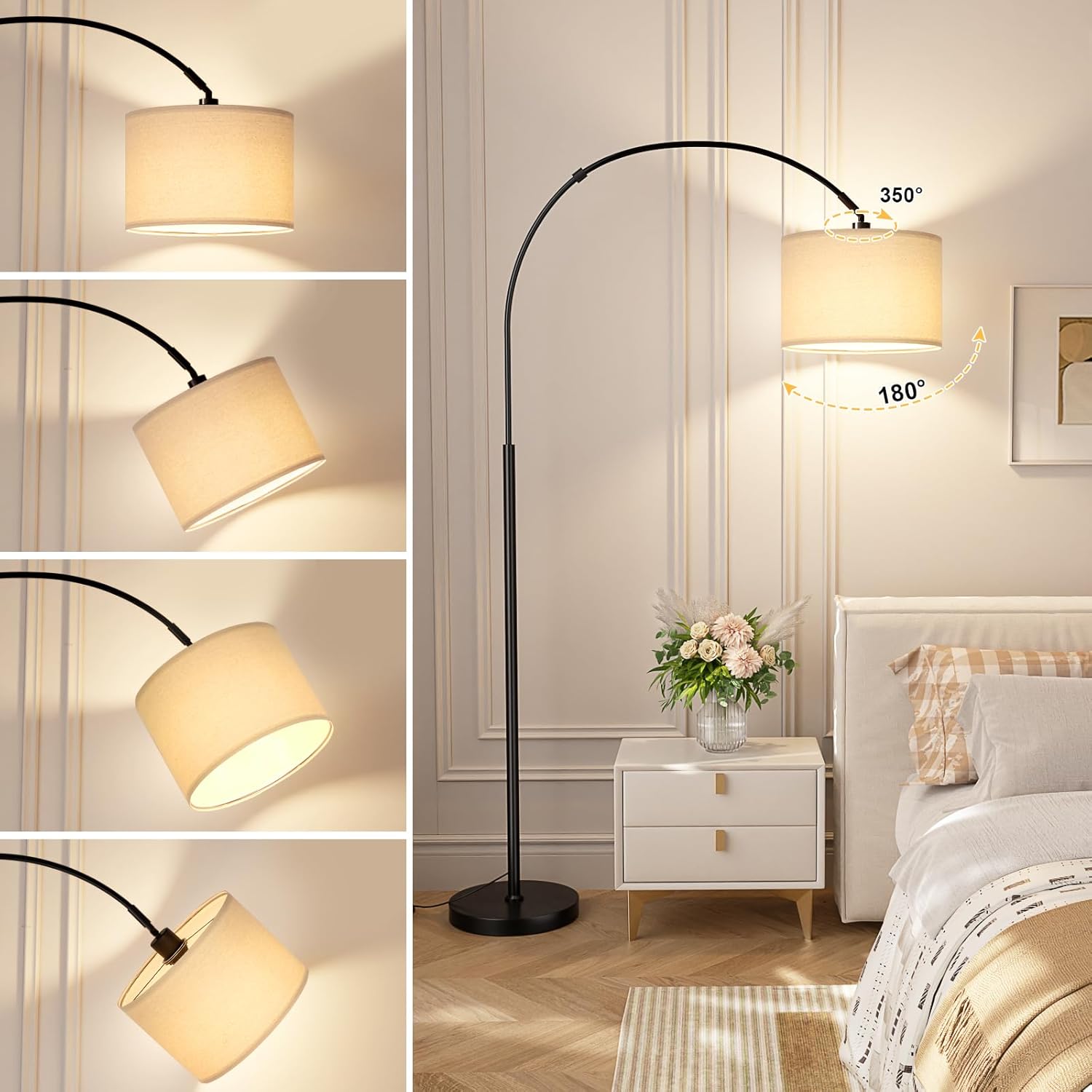 Arc Floor Lamp, Standing Lamp with Remote Control, Modern Floor Lamp for Living Room with Dimmable 3 Color Temperatures, Tall Lamp Corner Lamp for Bedroom Office Dorm Room, Bulb Included
