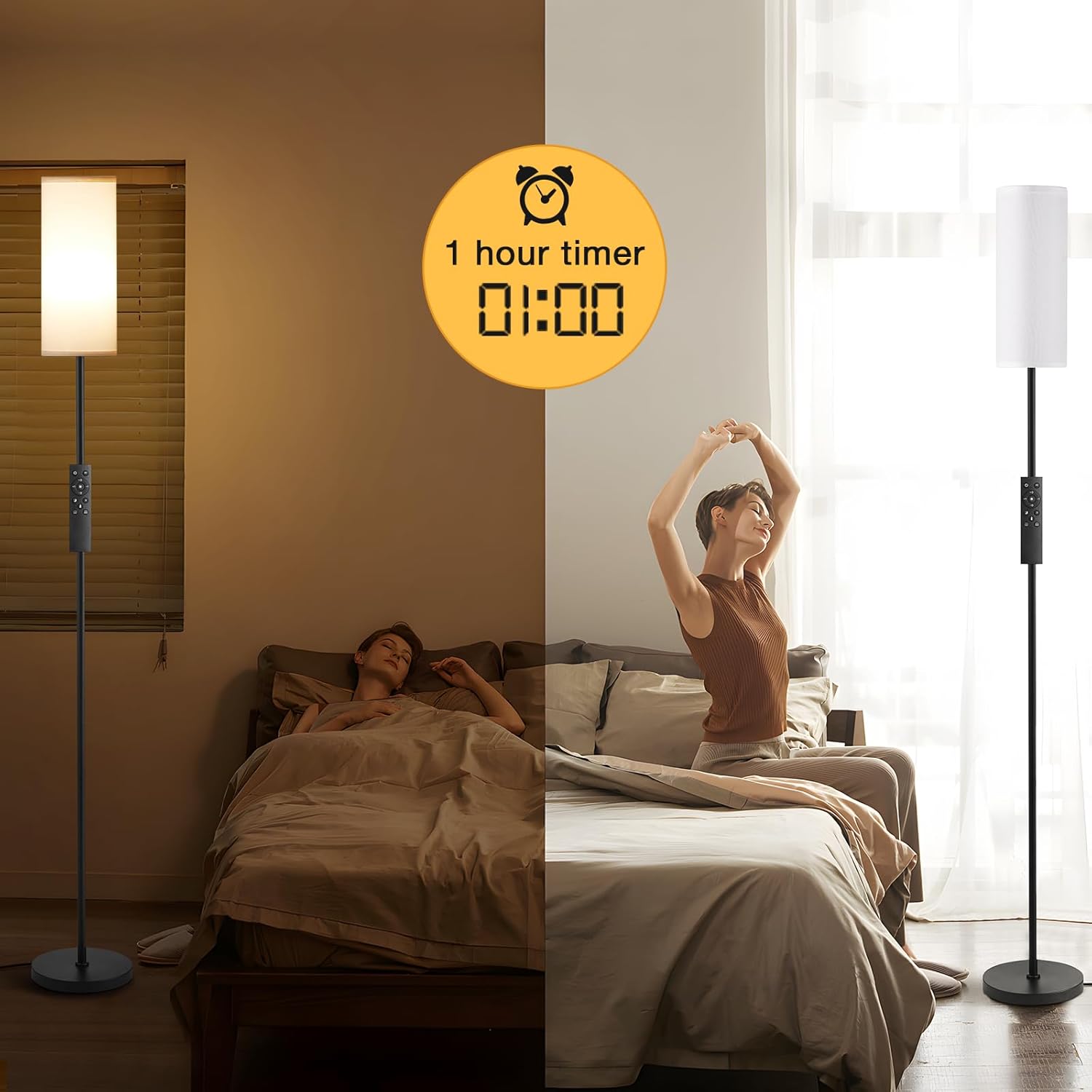 64" Modern Floor Lamp, Remote Controlled Stepless Dimmable Lamp for Living Room Bedroom Office, 9W Bulb Included