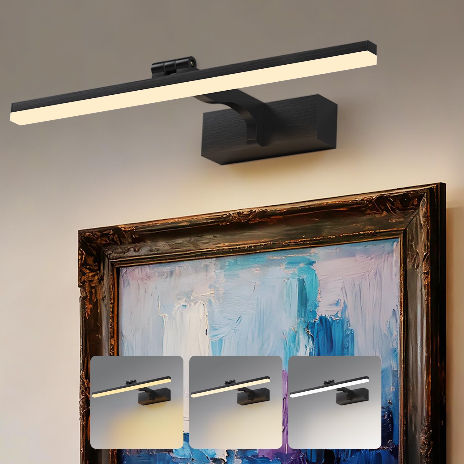 LED Adjustable Picture Light 12W Mirror Light for Dressing Room Hallway Wall Lamp Living Room 60CM 3 Colored Light Lighting Fixtures Brushed Black Bedroom Sconce Reading Lights