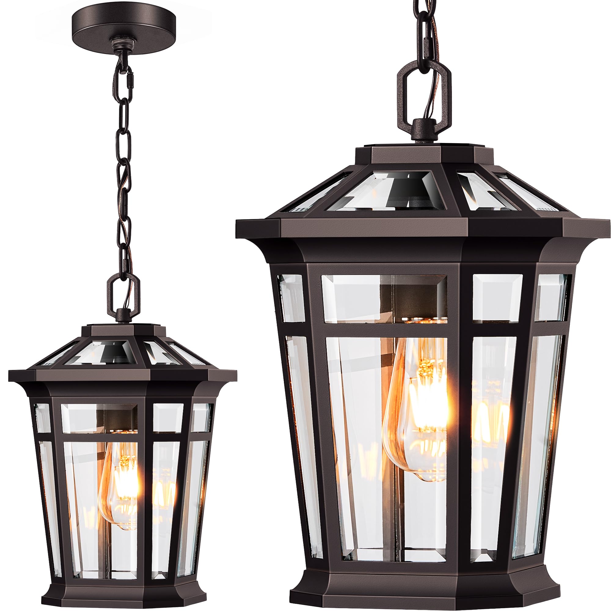 VIANIS Outdoor Pendant Light Fixtures for Porch, Exterior Ceiling Hanging Lanterns, Anti-Rust Waterproof Farmhouse Outdoor Chandelier, Black Gold Aluminum with Tempered Glass for Entryway, 1 Pack