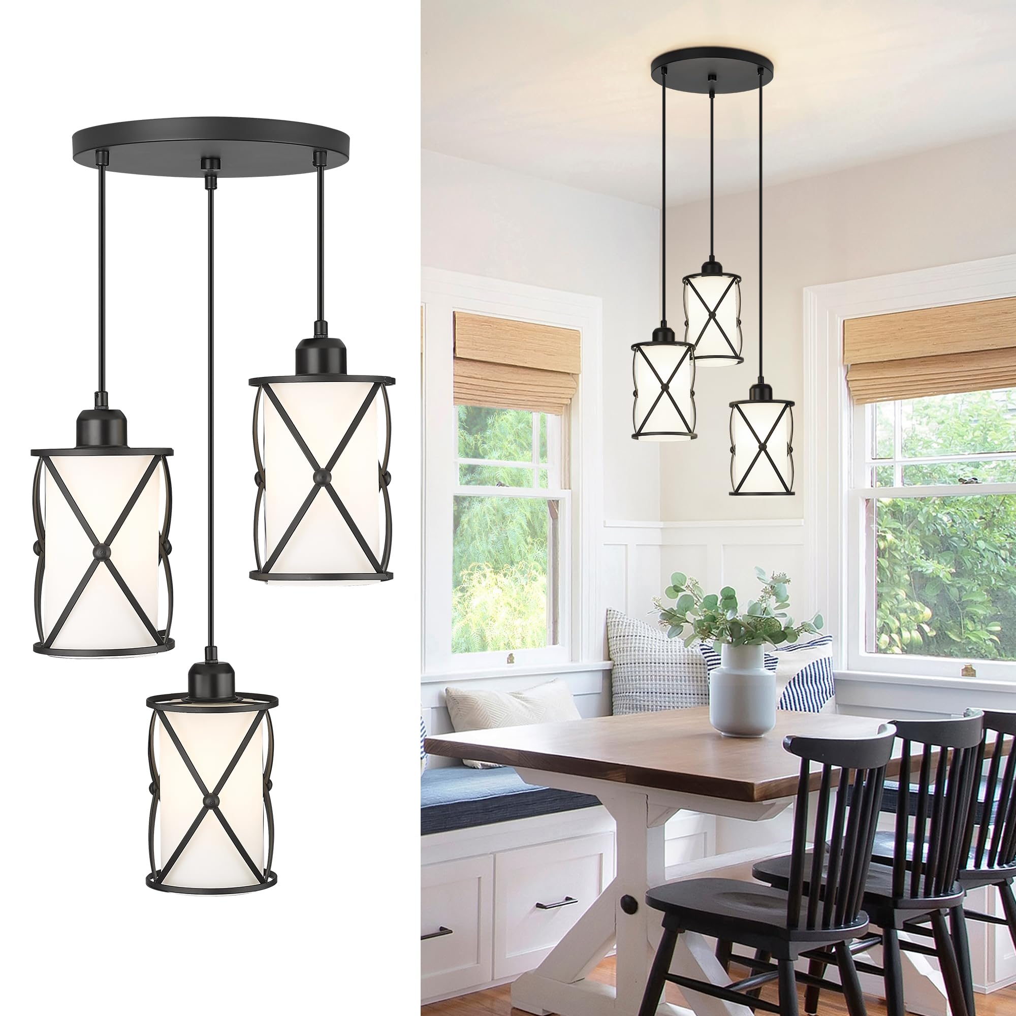 Glass Pendant Lights Kitchen Island 2 Pack, Black Mini Pendant Light with Clear Glass, Farmhouse Industrial Cage Hanging Lighting for Kitchen Sink Dining Room Bathroom, CH9176-1-2PK
