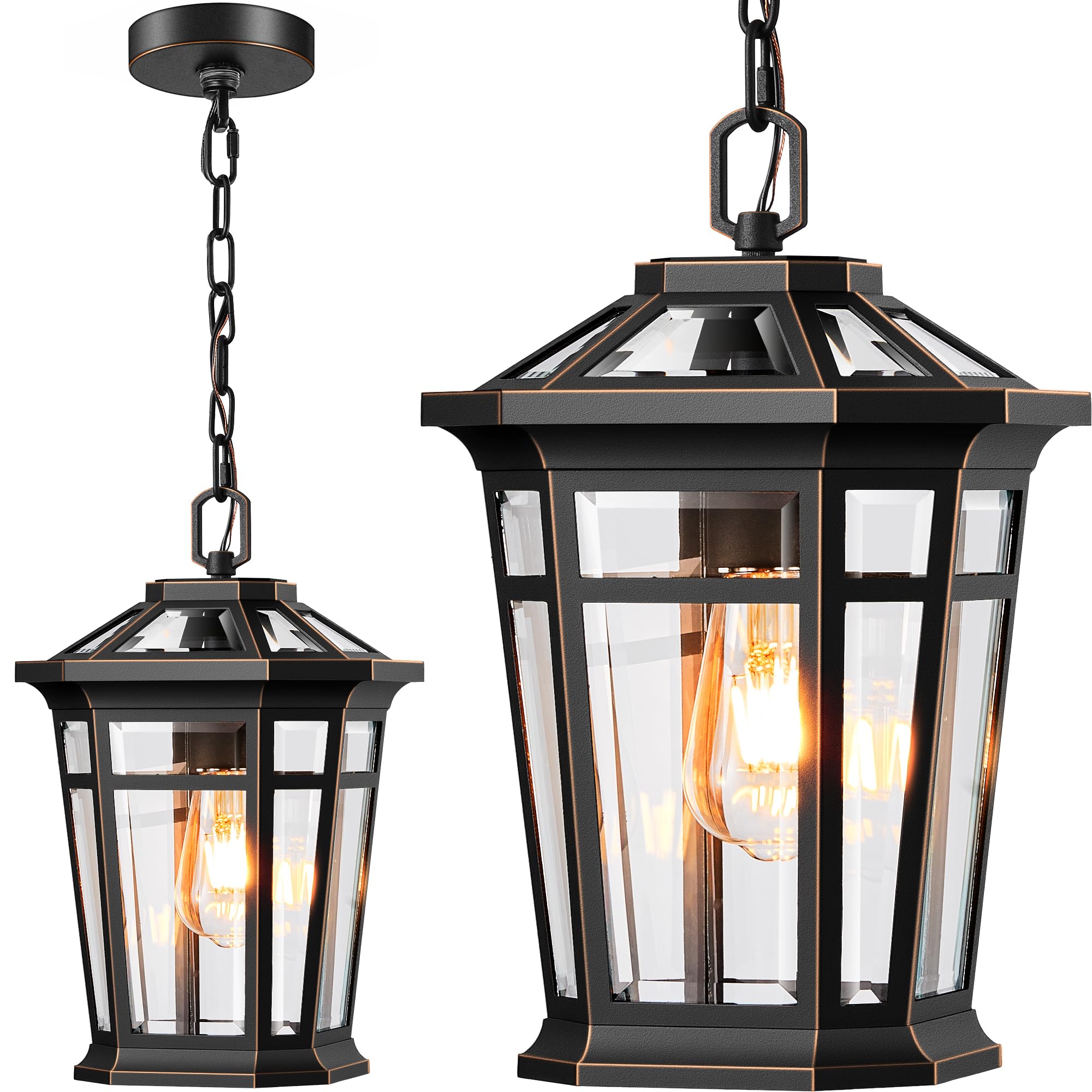 VIANIS Outdoor Pendant Light Fixtures for Porch, Exterior Ceiling Hanging Lanterns, Anti-Rust Waterproof Farmhouse Outdoor Chandelier, Black Gold Aluminum with Tempered Glass for Entryway, 1 Pack