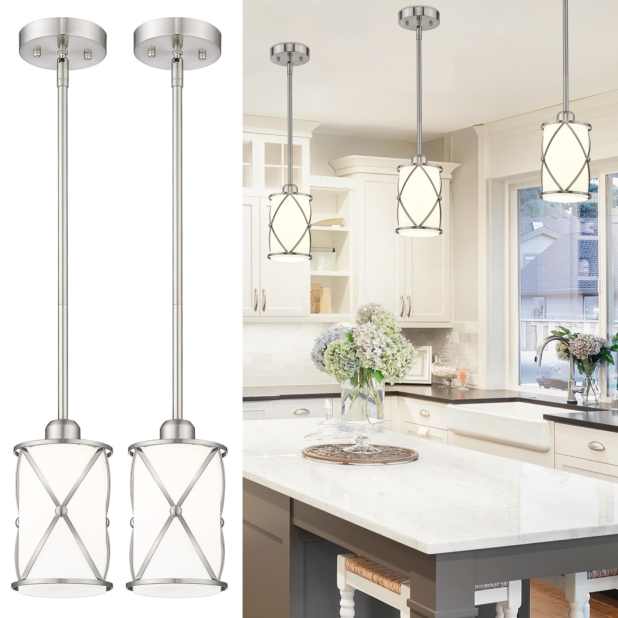 Glass Pendant Lights Kitchen Island 2 Pack, Black Mini Pendant Light with Clear Glass, Farmhouse Industrial Cage Hanging Lighting for Kitchen Sink Dining Room Bathroom, CH9176-1-2PK
