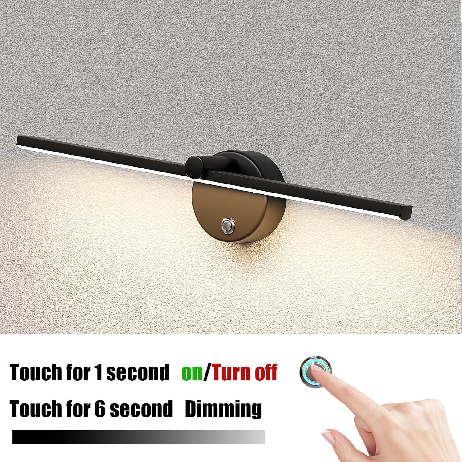 LANMOU Modern LED Bath Mirror Lamps 41cm, LED Dimmable Bathroom Vanity Wall Light Rotatable 300° Mirror Front Light for Dressing Table Make Up Lighting, 4000K, Black
